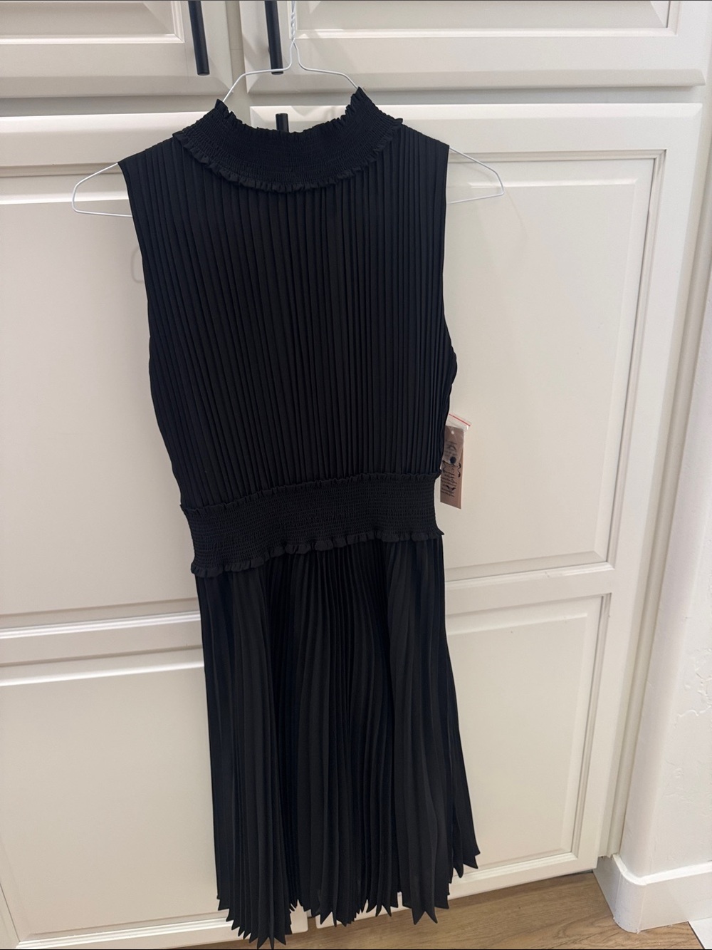 Nanette Lepore Black Pleated Mock-Neck Sleeveless Dress